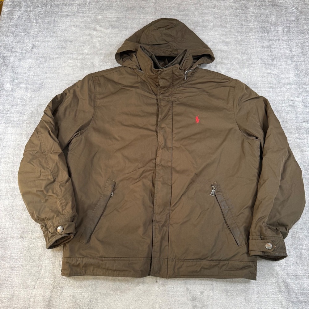 Polo Ralph Lauren Jacket Mens Large Brown Fleece Lined Hooded Field Coat